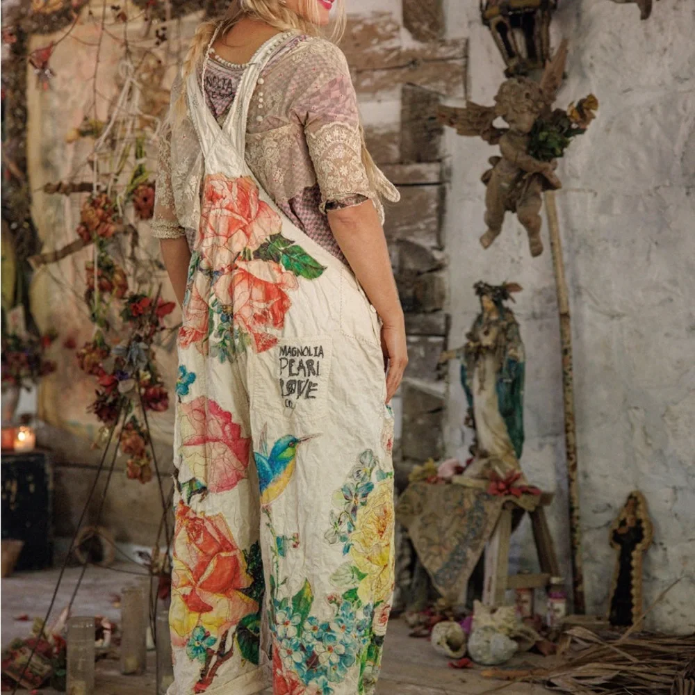 Magnolia Pearl Birdie Benjamin Overalls NWT ONE SIZE SOLD OUT $625 Appliqué - Picture 4 of 6